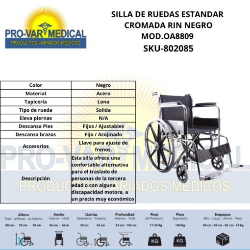 Silla de Ruedas Estándar Cromada Rin Negro 18" - Image 2