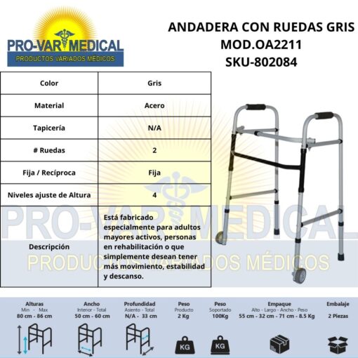 Andadera con Ruedas Gris - Image 2