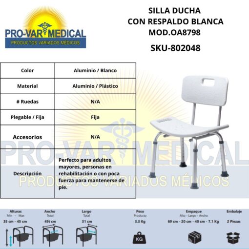 Silla Ducha con Respaldo Blanca - Image 2